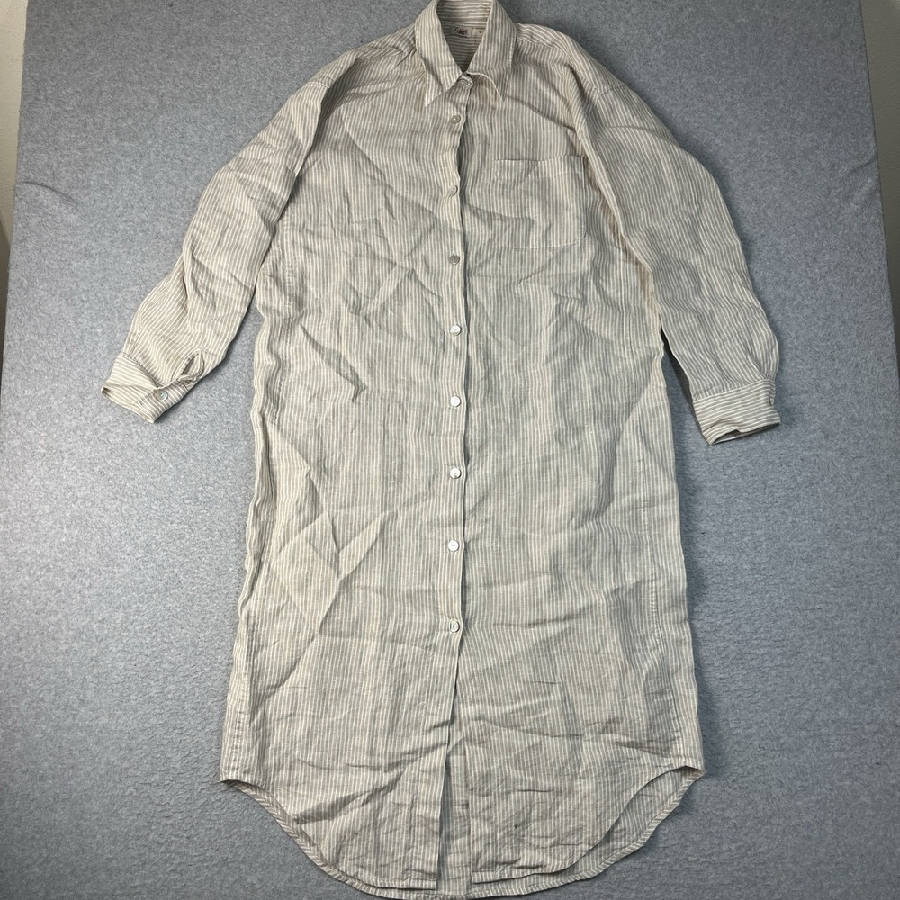 Faherty Dress Womens Small Beige Laguna Maxi Shirt 100% Linen Button Up Striped
